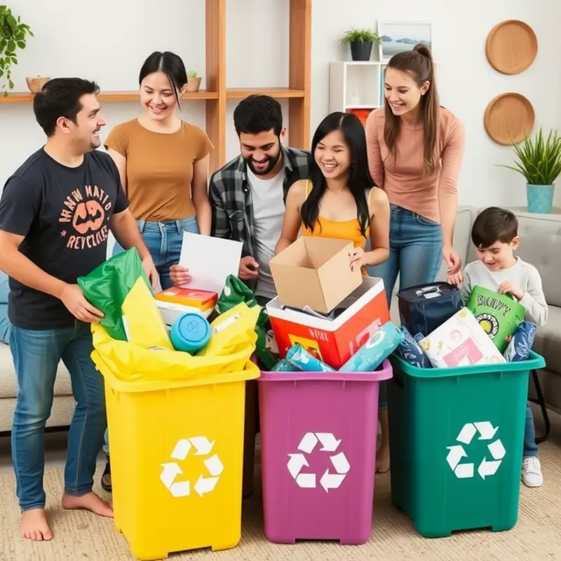 A creative and organized recycling station in a cozy apartment.