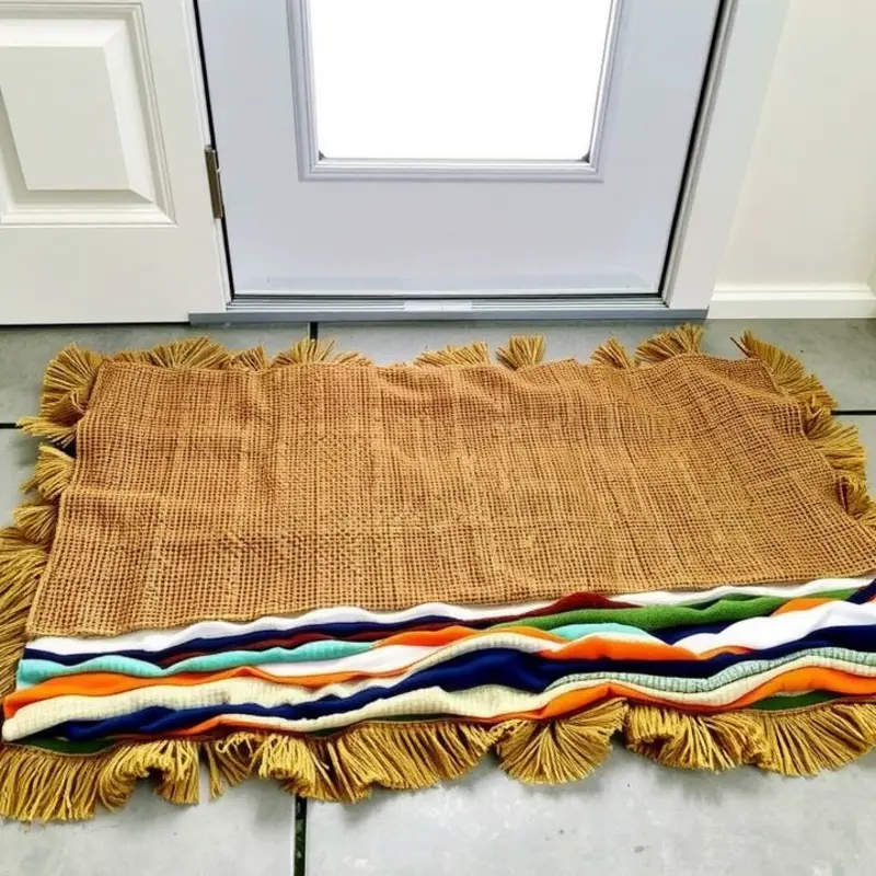 A beautiful hand-painted doormat adding vibrant color to a home entryway.
