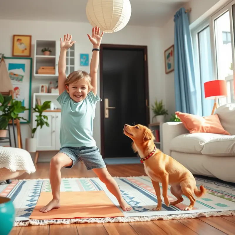 A living room transformed into a playful space for families and pets.