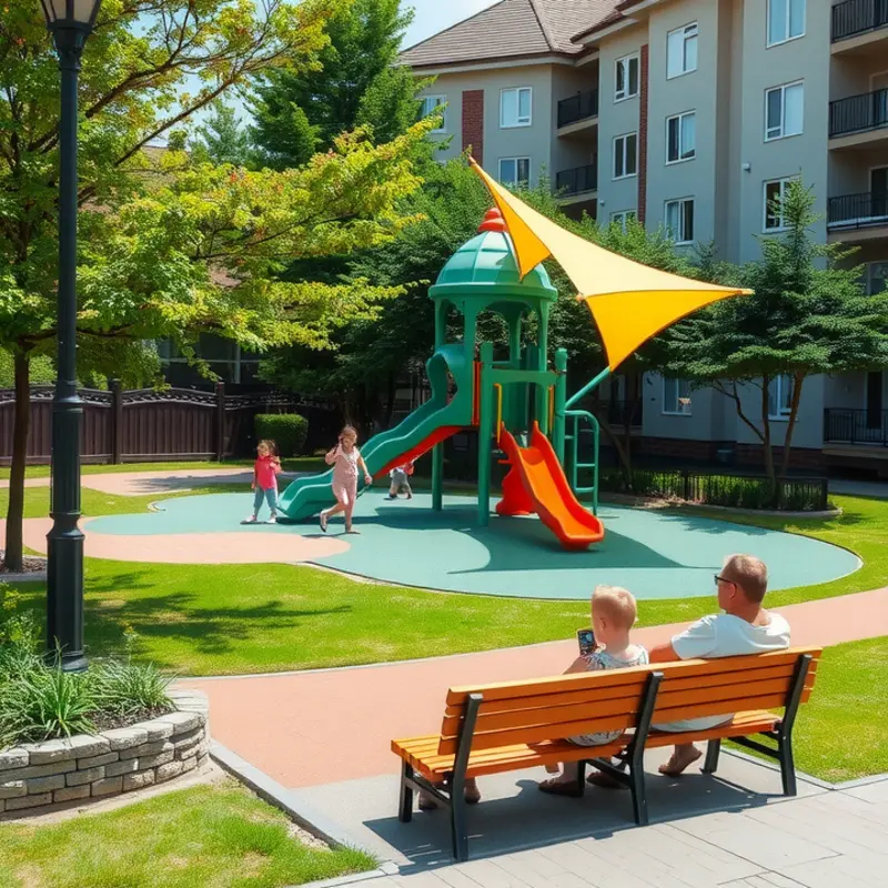 A delightful playground within a family-friendly apartment complex.