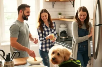 A family with children and pets smiling together in a vibrant apartment, reflecting harmony and comfort.