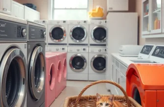A family happily sorting laundry together in an apartment laundry space.