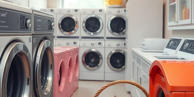 A family happily sorting laundry together in an apartment laundry space.
