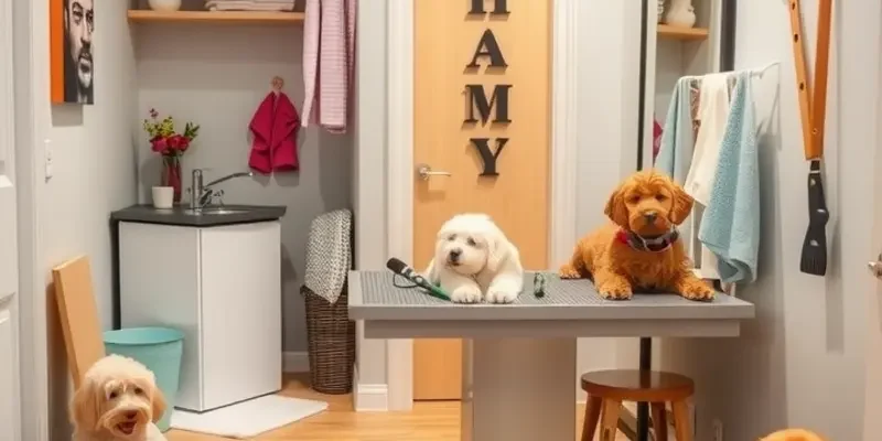 A family having fun with their pets at home, showcasing the joy of pet ownership and family interaction.