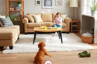 A cheerful family with a dog and a child in a well-designed pet-friendly home.