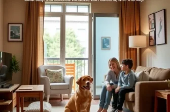 A joyful family with a pet in a comfortable apartment surrounded by warmth and love.