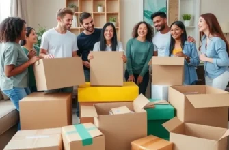 A happy family unpacking boxes in their new living room, showcasing the joy of moving into a new home.