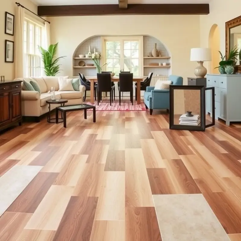 A vibrant living room showcasing pet-friendly flooring with kids and pets at play.