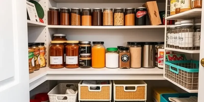A kitchen featuring colorful and efficient food storage solutions.