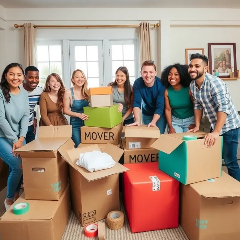 Friends coming together to organize moving supplies.