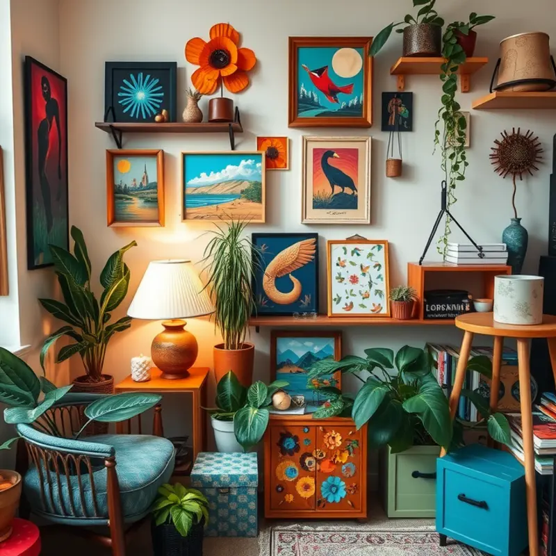 A stunning gallery wall full of colorful and diverse artworks personalized to the renter’s taste.