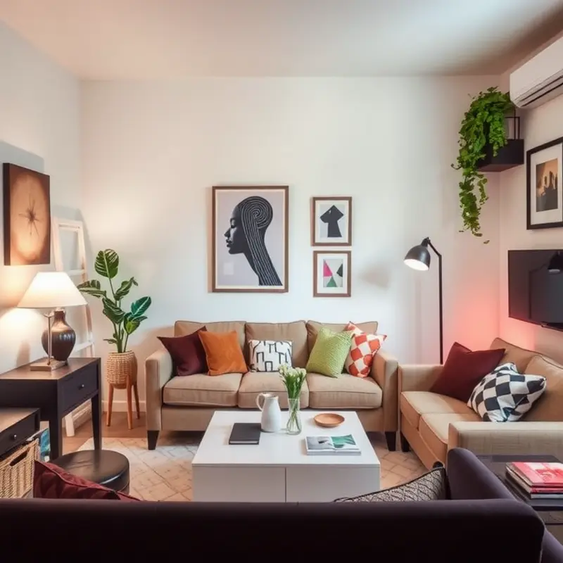 A furnished living room that combines comfort and style, ideal for young professionals.
