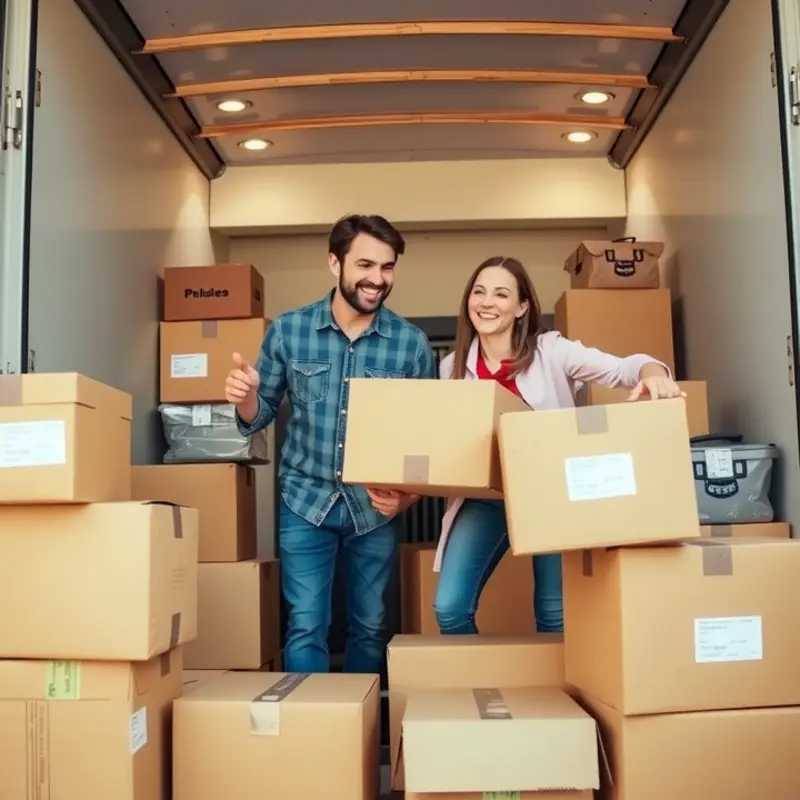 Young couple efficiently packing their belongings for a move.