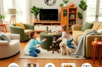 A family smiling with their pets in front of a welcoming apartment building, representing a safe and loving home environment.