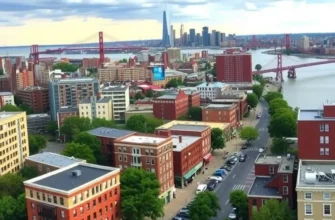 A vibrant street scene in Hoboken with charming buildings and pedestrians enjoying the neighborhood.