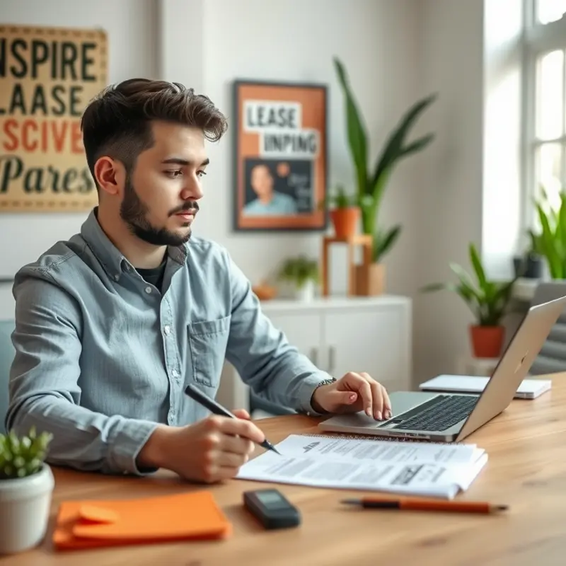 A young professional conducting a thorough review of their lease agreement.