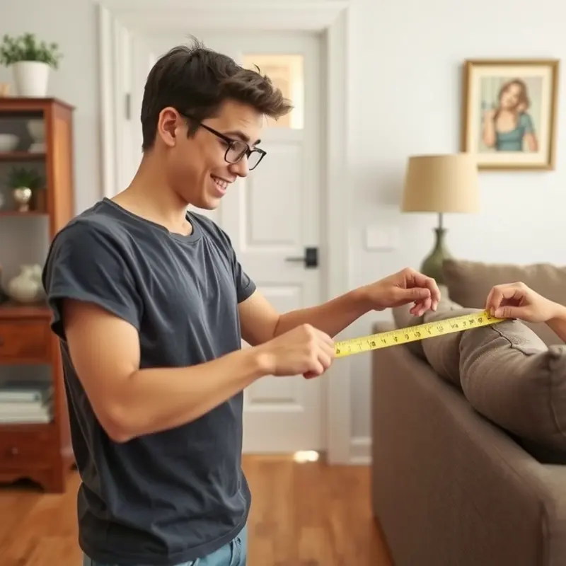 Measuring furniture against doorways to ensure a smooth fit.