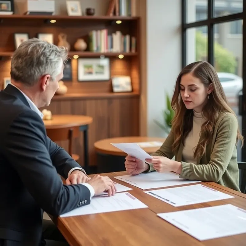 A young professional evaluates lease options within a cozy setting.