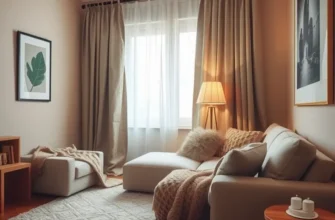 A cozy apartment designed with noise-proofing solutions like rugs and sealed windows.