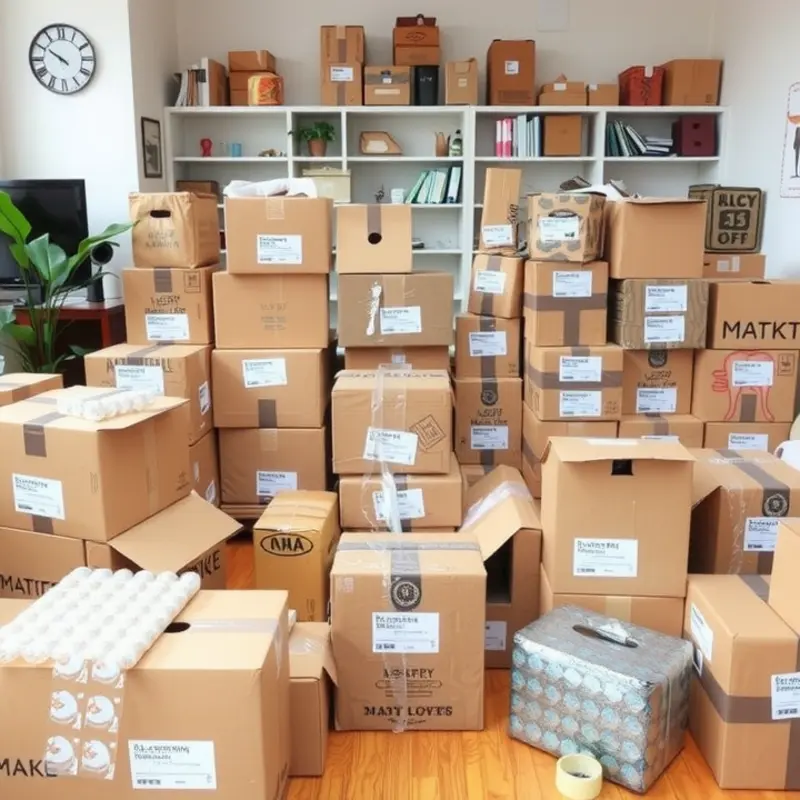 A well-organized moving scene with packed boxes and supplies.