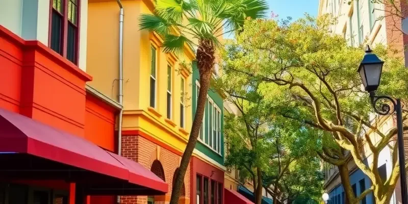 Panoramic view of Montrose, Houston, showcasing urban landscape and greenery.