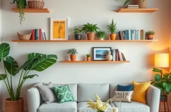 An inviting room filled with personalized floating shelves and decor.
