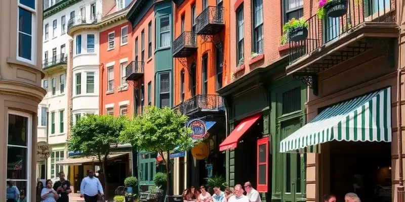 A scenic view of Old City Philadelphia highlighting the Liberty Bell and bustling streets.