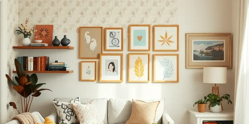 A cozy rental home adorned with various no-damage wall decor options.