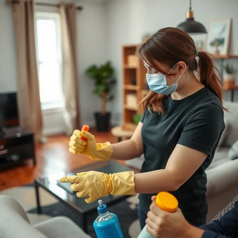 Eco-friendly cleaning supplies ready for a safe apartment cleaning.