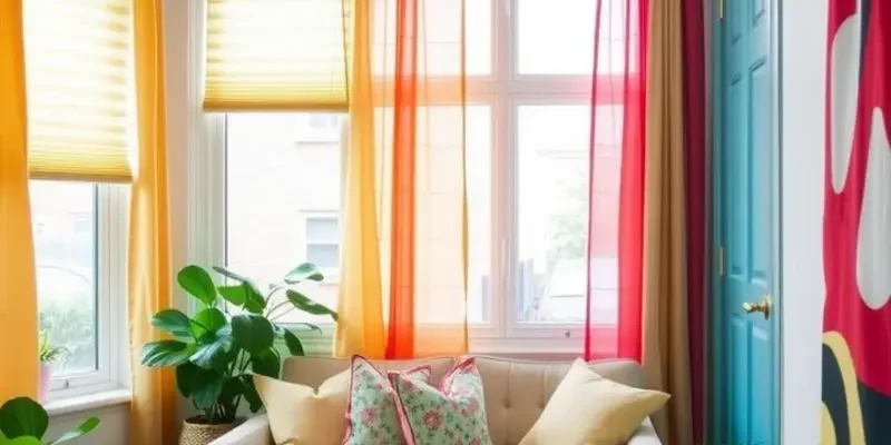 A charming rental window adorned with colorful and removable window coverings.