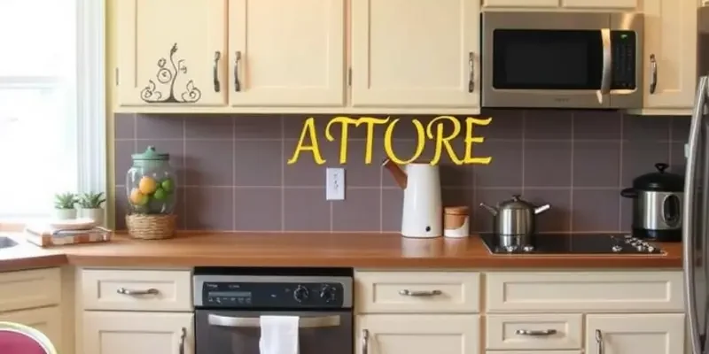 A colorful kitchen showcasing cabinets transformed through a creative makeover.
