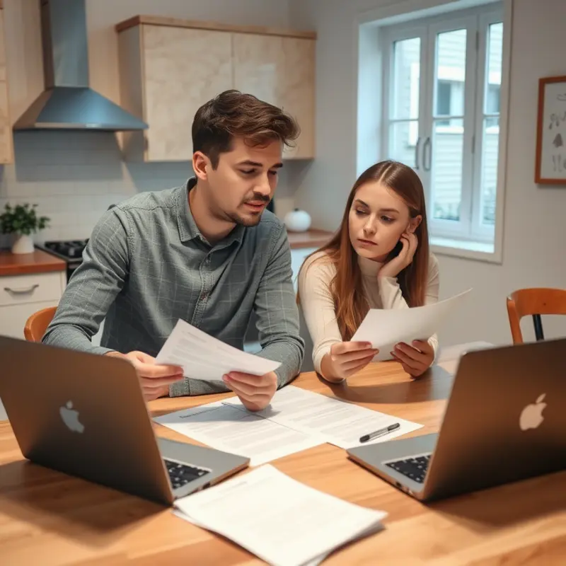 A couple actively reviewing their lease agreement.