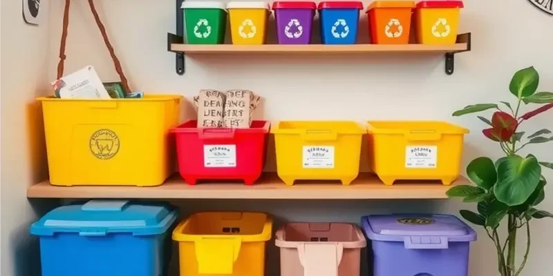 Group of young adults happily standing by their recycling station