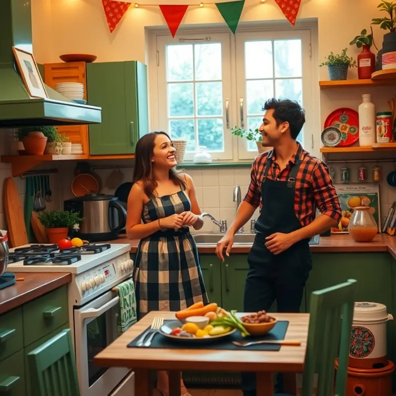 Cooking up fun together in a cozy apartment kitchen.