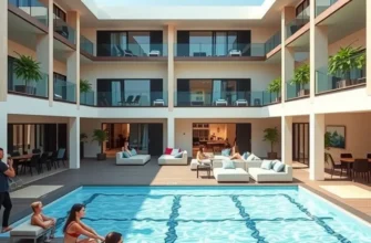 Group of young adults and families exploring various apartment amenities in a community setting