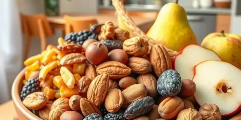 A bright and colorful kitchen showcasing various healthy snacks.