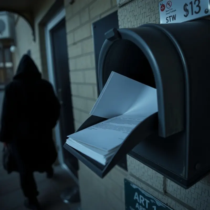 Close-up of an apartment mailbox displaying vulnerability to theft.