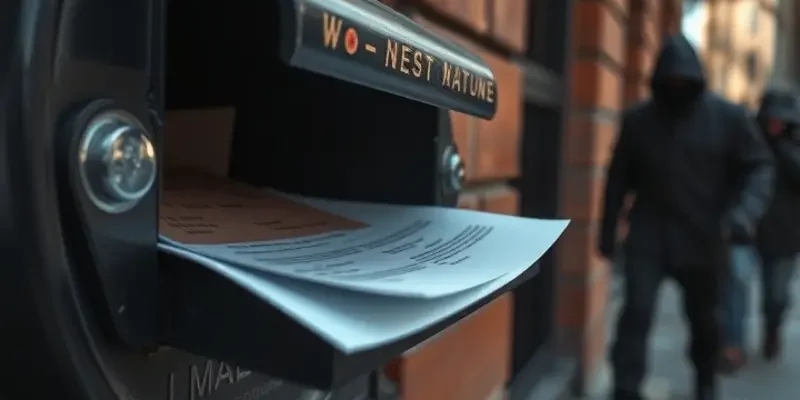 A serene apartment complex scene featuring secure mailboxes, highlighting a safe living environment.