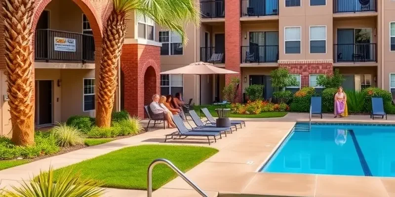 A split image contrasting an apartment complex with amenities on one side and a welcoming private rental house on the other.