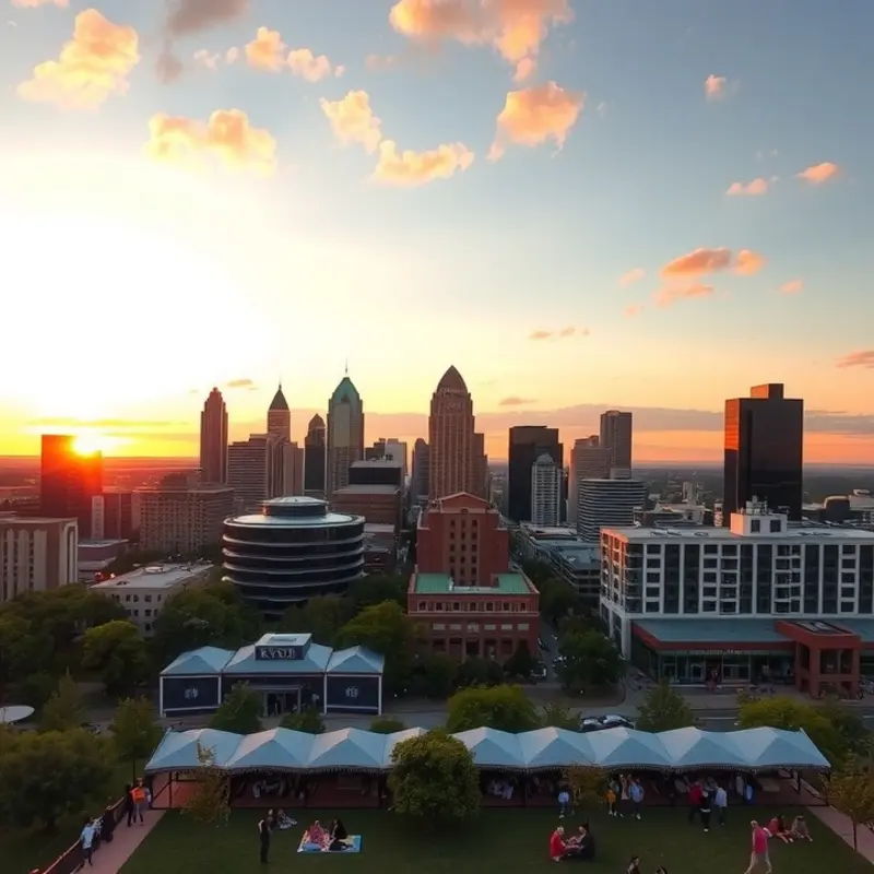 Austin’s skyline lights up at sunset, embodying a blend of luxury and vibrancy.