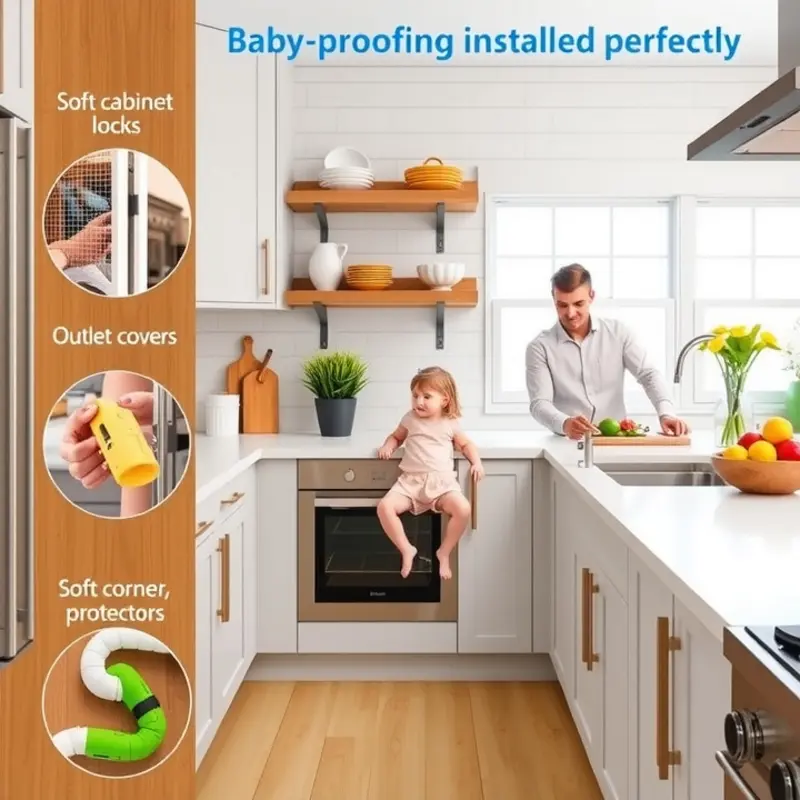 A safe and inviting apartment living room designed for both babies and pets.