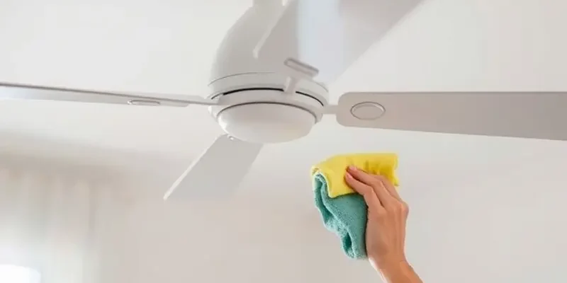 Bright living room with a clean ceiling fan in action