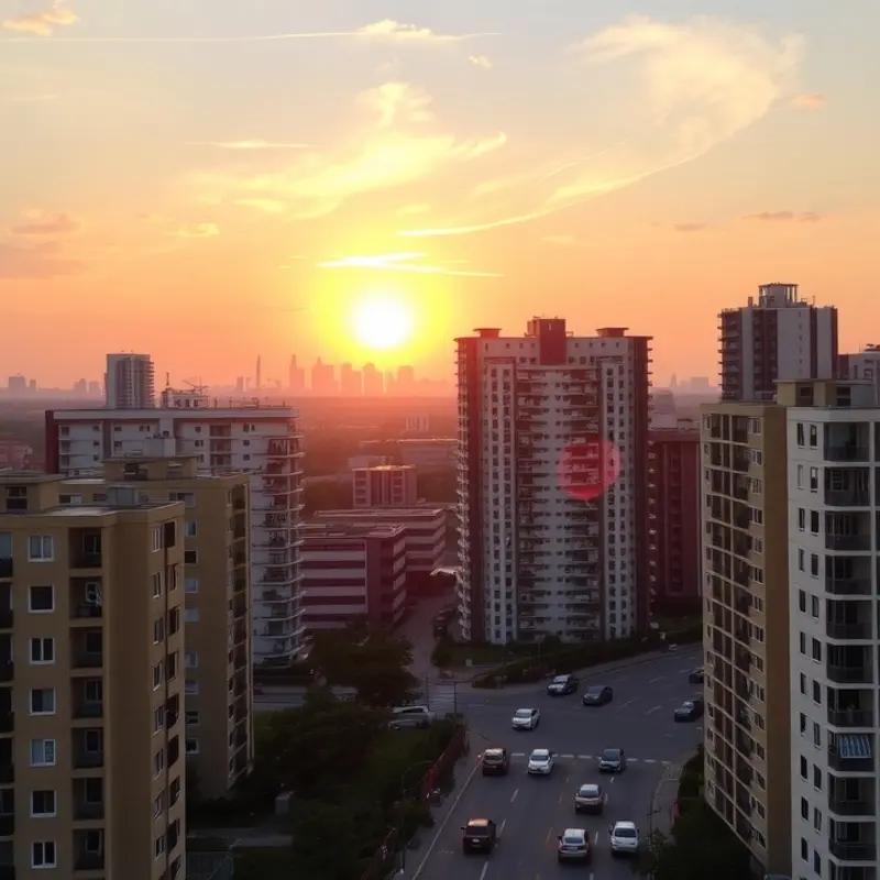 A bustling skyline at sunset represents the excitement of city living.