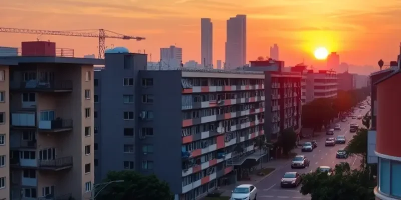 A vibrant city neighborhood filled with diverse residents and welcoming spaces representing city living.