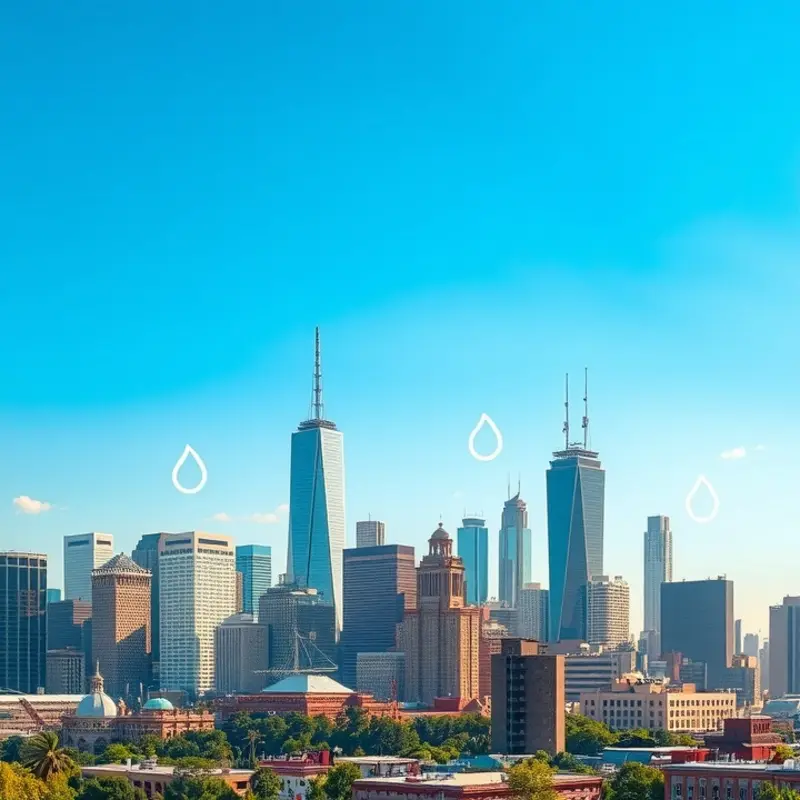 A vibrant skyline depicting major U.S. cities highlighting utility symbols.