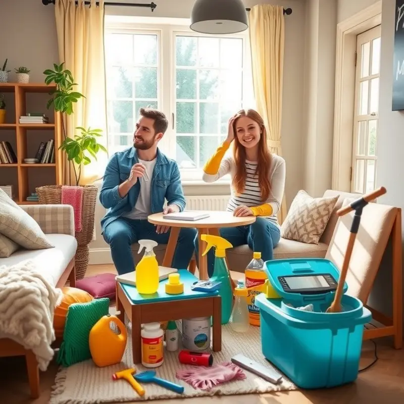 Friends enjoying the cleaning process by breaking tasks into fun, manageable chunks.