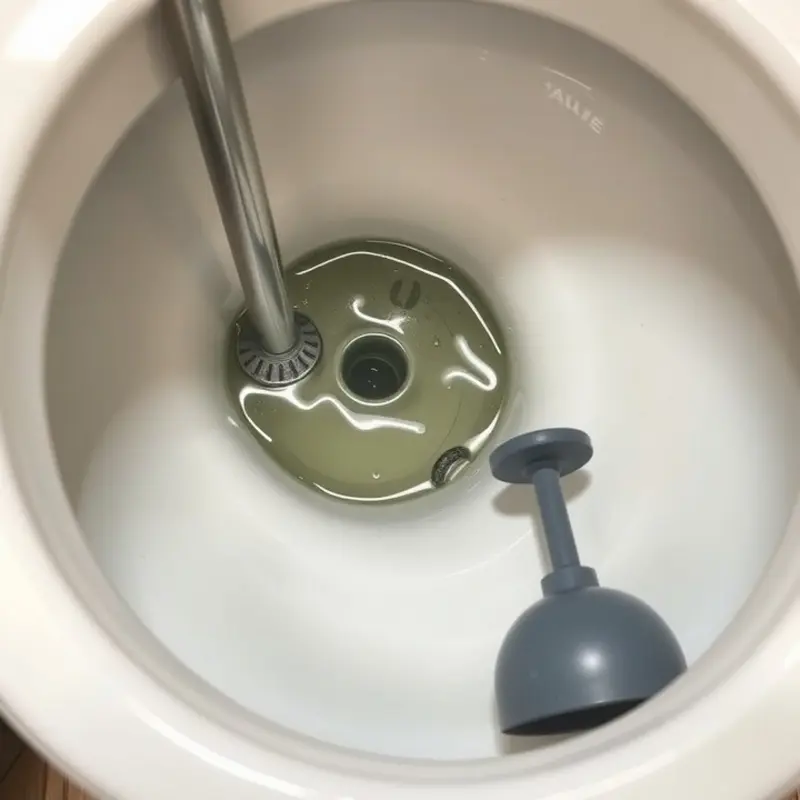 Identifying a clogged toilet with the right tools at hand.