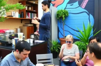 Several individuals enjoying coffee in a sunny park, with cups and laptops, representing community.