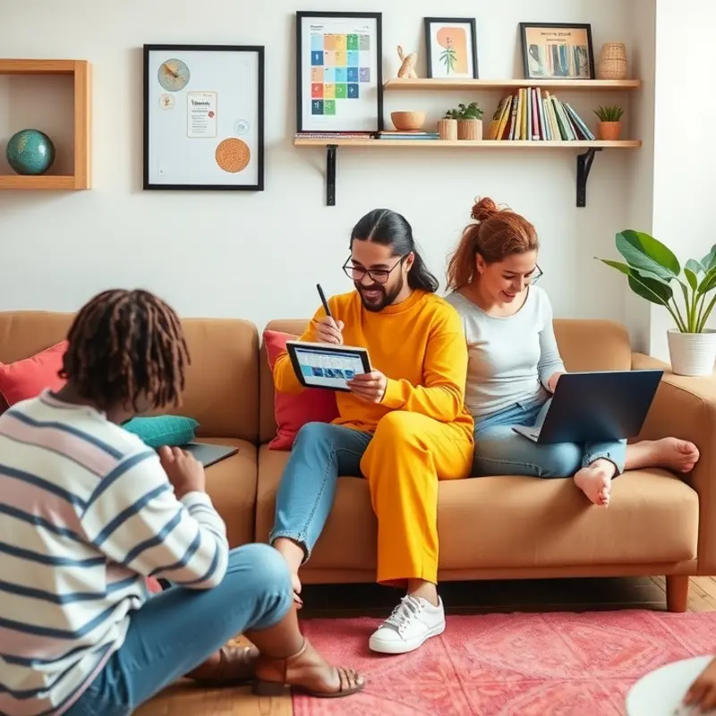 Roommates and couples collaborating on tasks with the help of productivity apps.