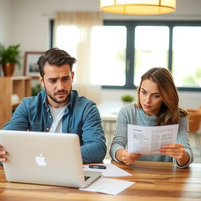 A couple evaluating rental application fees together.